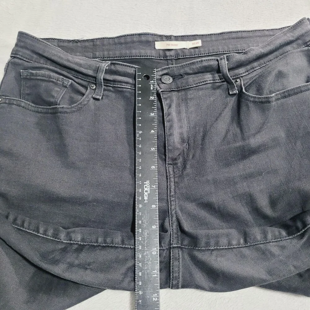Levi's 711 Skinny Jeans Womens 16W Black Dark Wash Mid Rise Stretch Denim - Picture 15 of 16